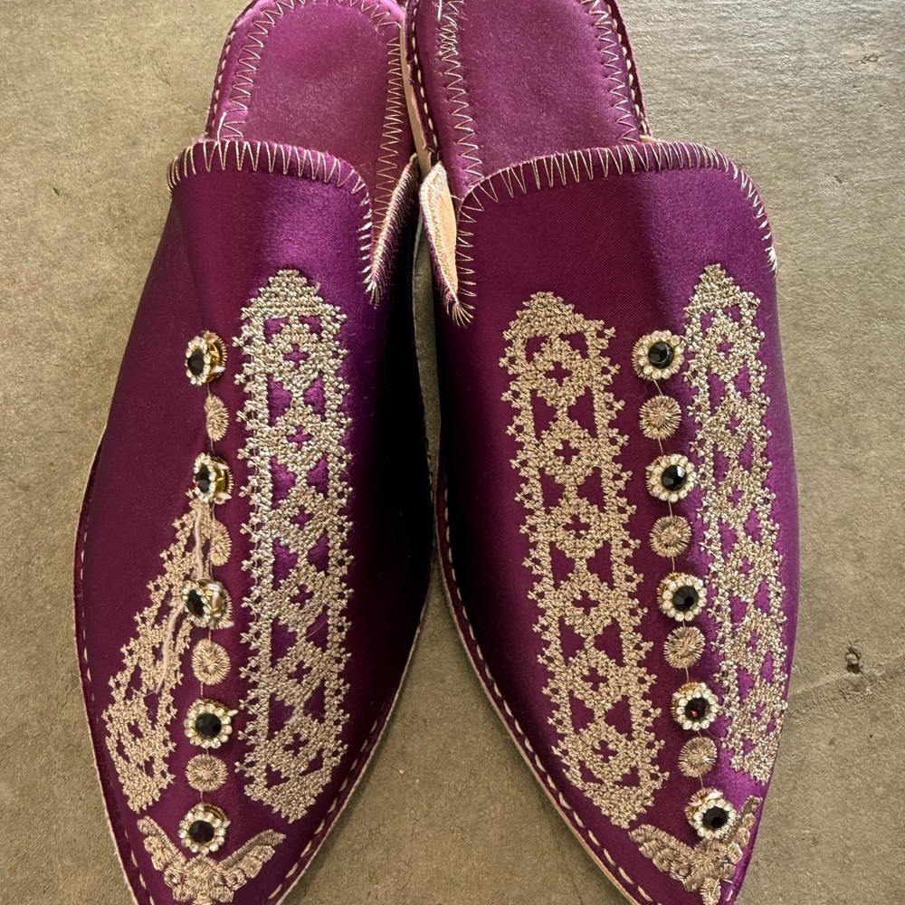 New Elegant Purple Embroidered Moroccan Women's Shoes